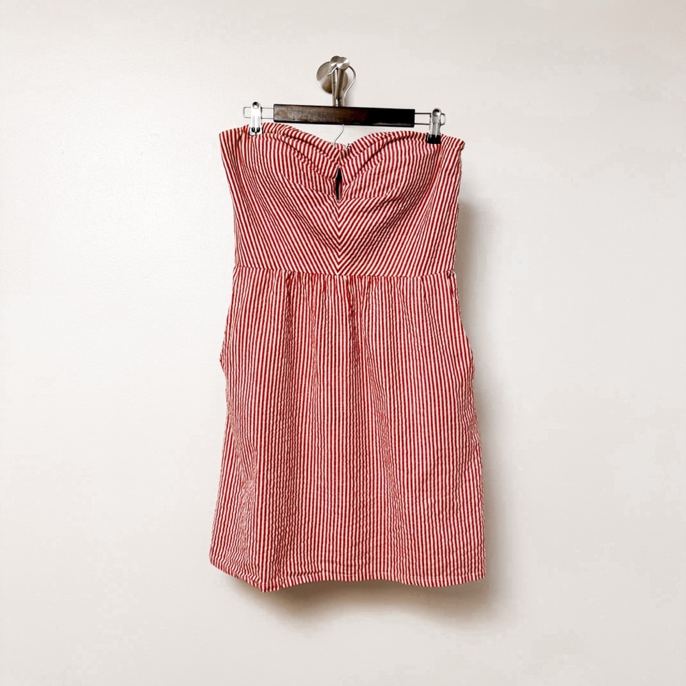 Judith March Seer Sucker Stripe Cut Out‎ Detail Strapless Mini Dress Red